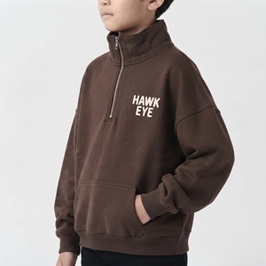 Sudadera con capucha extragrande de algodón grueso personalizada para niños, unisex, con media cremallera, hombros caídos, manga larga, estilo urbano y casual - Product Image 4
