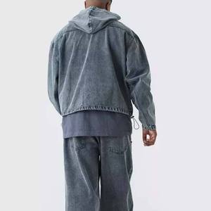 Sudadera con capucha de mezclilla personalizada de alta calidad, estilo vintage, hombros caídos, corte holgado, unisex, con cremallera, efecto desgastado, estilo streetwear. - Product Image 5