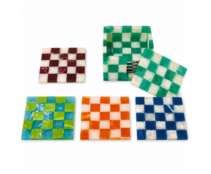 5Pcs Handmade Resin <b>Coaster</b> Set with Holder, Colorful Checkered Drink <b>Coasters</b>, Wholesale <b>Table</b> Decor Home Gift - Product Image 4