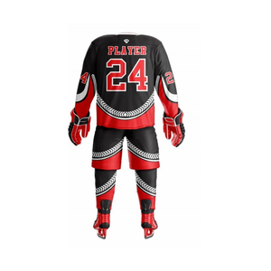 Uniforme de Hockey sobre Hielo de Alta Elasticidad y Secado Rápido, Cuello Redondo, Color Negro y Rojo, Mangas Ajustadas, Tela de Poliéster, Uniformes de Hockey sobre Hielo de Alta Calidad - Product Image 2