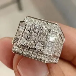 Anillo de Moissanita para Hombre, Plata de Ley 925, Corte Redondo Grande, Estilo Hip Hop, Joyería de Lujo - Product Image 4