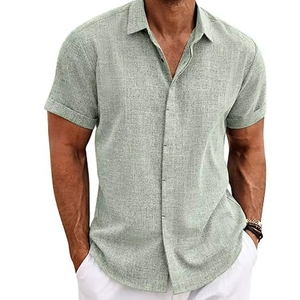 Custom High Quality Men's Linen Short Sleeve <b>Shirt</b> Casual Button <b>Shirt</b> Men's Beach <b>Summer</b> <b>Shirt</b> - Product Image 6