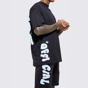เสื้อยืดคอกลมผ้าฝ้าย 100% ลายมัดย้อมสำหรับผู้ชาย พร้อมกางเกงขาสั้น ชุดออกกำลังกายลายพิมพ์เรียบ ชุดเสื้อยืดแบบกำหนดเอง - Product Image 6