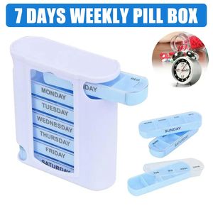 Organisateur de pilules hebdomadaire détachable à 28 compartiments, étui de rangement scellé blanc/bleu pour médicaments et bonbons - Product Image 5