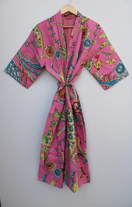 Bata Kimono de Algodón 100% con Estampado de Bloques de Dibujos Animados Naaz Textile para Mujer, Suave y Transpirable, Camisón de Verano Hecho a Mano, Cuello en V Elástico, ODM - Product Image 5