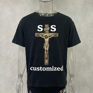 O-Neck Custom Clothing Manufacturers 100% Cotton DTG Print Tee Oversized Boxy Men's T-shirts Raw Cut Cuff Slub Fabric T Shirt - Product Image 1
