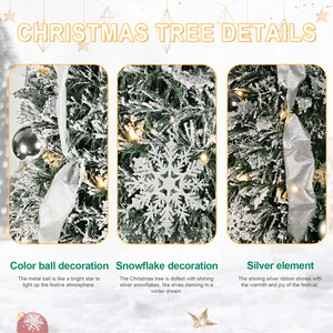 "6ft Pre-Lit Artificial Christmas <b>Tree</b> 150 <b>Lights</b> 36 Balls 6 Ribbons 1 Large Bow 18 Snowflakes for Indoor Holiday Decorating" - Product Image 6