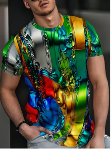 Camiseta de Manga Corta con Cuello Redondo para Hombre, con Estampado Abstracto Colorido, Corte Regular, Ropa Casual, Tejido Transpirable de Poliéster - Product Image 6