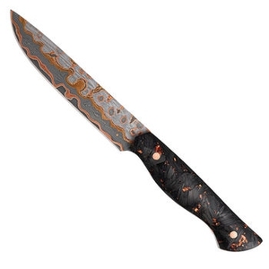 Cuchillo de cocina hecho a mano de cobre damasco con mango largo de madera para cortar, trinchar y servir carne asada. - Product Image 4