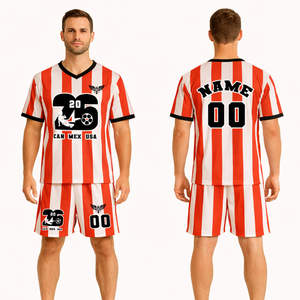 Conjunto de camiseta de fútbol a rayas rojas y blancas personalizadas para hombre, uniforme deportivo con nombre y número personalizados, conjunto de entrenamiento. - Product Image 1