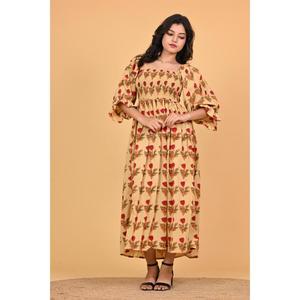 Robe maxi à imprimé floral 100% coton écologique pour femmes, style bohème, à manches longues, pour les fêtes d'été indiennes - Product Image 2