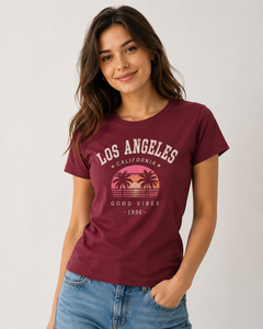 T-shirt moulant à manches courtes pour femme, en coton/élasthanne compressé, avec motif graphique mignon - Product Image 3