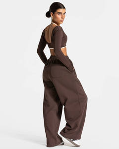 Pantalon cargo évasé taille haute 100 % coton pour femme, modèle 2026, design personnalisé, vente chaude, service OEM - Product Image 4