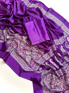 Sari traditionnel Royal Ajrak avec travail de miroir, en soie crêpe douce, sans plis, toutes saisons, travail artisanal de qualité supérieure - Product Image 5