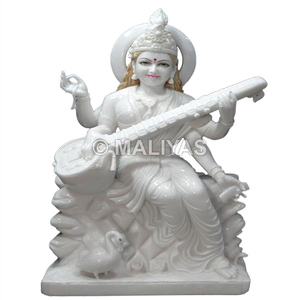 White Saraswati Statue | Pure Marble Saraswati Murti for <b>Home</b> & <b>Temple</b> – Maliyas - Product Image 1