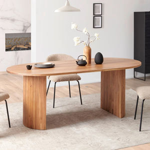 Mesa de Comedor de Estilo Americano con Base de Pedestal y Diseño Ovalado, Acabado Natural, para Comedor, Cocina, Restaurante, Casa de Campo - Product Image 1