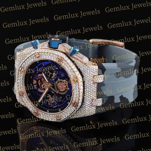 Montre en acier inoxydable de qualité supérieure avec motif de camouflage et chronographe en diamant D VVS Moissanite pour hommes - Product Image 3