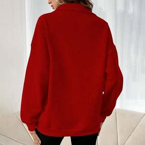 เสื้อสเวตเชิ้ตโอเวอร์ไซส์ผ้าฝ้ายฟลีซ 100% 320 GSM สำหรับผู้หญิง แบบซิป 1/4  ลำลอง สวมใส่สบาย เหมาะกับฤดูใบไม้ร่วง รับผลิตตามแบบ OEM พร้อมสกรีนโลโก้ - Product Image 4