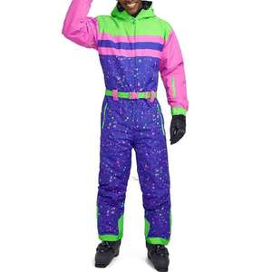 Wholesale <b>Men's</b> <b>Retro</b> 80s 90s One Piece <b>Ski</b> <b>Suit</b> Waterproof Breathable Neon Colorful Winter Snow Jumpsuit for Snowboarding Wear - Product Image 2