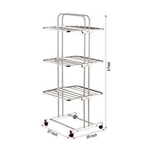 Versatile Three Tier Stainless Steel Drying Stand Chrome Plated Rolling Clothes Rack Rectangular Laundry <b>Hanger</b> Grid - Product Image 2