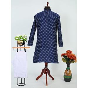 ชุดใส่ทำงานผ้าไหมสำหรับผู้ชายสีน้ำเงิน - Product Image 1