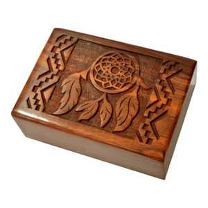 Wooden Jewelry <b>Box</b> Dreamcatcher Design Magnetic Snap <b>Trinket</b> Storage Case Antique Look for Ladies - Product Image 3