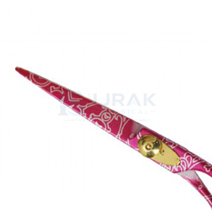 Ciseaux à cheveux professionnels roses à motifs en acier inoxydable, pointe acérée, pour droitiers, manche long, outils de salon - Product Image 1