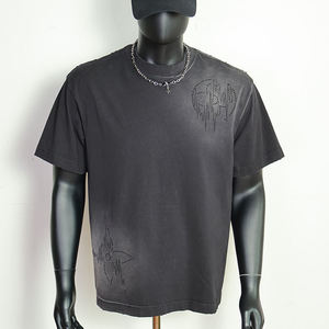 เสื้อยืดโอเวอร์ไซส์ทรงบ็อกซี่ ตัดสั้น แต่งลายกราฟิกวินเทจ ผ้าคอตตอน 100% ซักย้อมสีแบบแอซิดวอช ประดับคริสตัล สำหรับผู้ชาย ผลิตโดยผู้ผลิตเสื้อยืด - Product Image 2