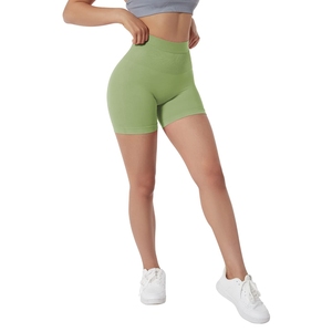 Shorts de Yoga de Cintura Alta Color Verde Oliva, Sin Costuras, con Efecto Push-Up, para Mujer, Ideales para Entrenamiento y Running - Product Image 3