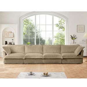 Canapé long 4 places en velours côtelé ultra profond, confort nuage, avec housse amovible pour salon - Product Image 1