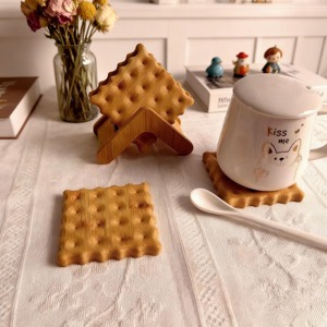 Modern Biscuit Shape Wooden Coaster Set Perfect For Coffee Tea <b>Table</b> <b>Protection</b> And Cute Kitchen Decor Wholesale From India - Product Image 4