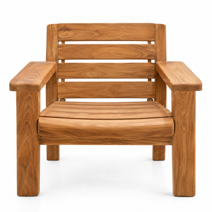 Chaise de jardin extérieure confortable en teck massif, imperméable, avec larges accoudoirs et dossier à lattes horizontales, pour salon ou usage scolaire - Product Image 1