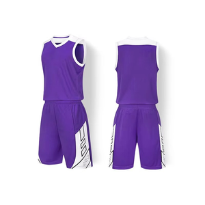 Custom Purple White Basketball Uniform Set Men Sublimated Mesh Jersey <b>Shorts</b> OEM Team Sportswear Quick Dry Breathable Kit - Product Image 2