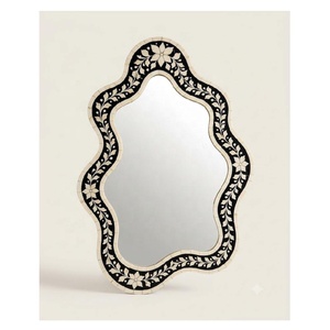 Marco de Espejo Decorativo Hecho a Mano con Incrustaciones de Hueso, Diseño Ondulado, para Dormitorio, Pasillo, Sala de Estar, Espejo de Pared con Acento Decorativo - Product Image 2