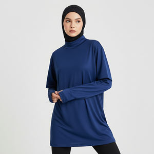 Chemise de sport chic et modeste pour femmes musulmanes, épaules tombantes, trous pour les pouces, manches longues, élégante, confortable, vêtements de sport, fitness - Product Image 1