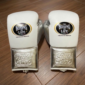 ถุงมือชกมวยแบบมืออาชีพสำหรับฝึกซ้อมและแข่งขัน ยี่ห้อ Wholesale No Boxing No Life Mexican Gloves สีขาวและสีเงิน - Product Image 6