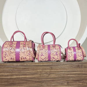 Chic Attire Luxury for Hand-Tooled Floral Genuine Leather 15-Inch Duffel Weekender Travel <b>Bag</b> Zipper Closure Nylon - Product Image 4