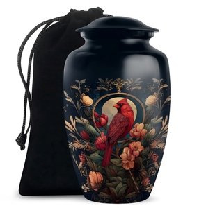 Urna Funeraria Metálica Verde Bosque Oscuro con Cardenal Rojo de Creek Stream - Recipiente para Cenizas de Adulto con Bolsa de Terciopelo - Product Image 6