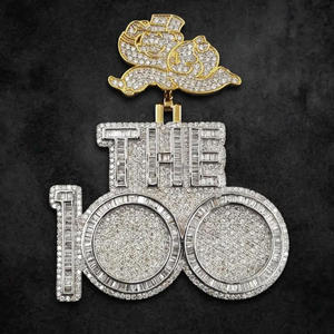 Collier Hip Hop 'the 100' avec pendentif rond taille brillant, serti de diamants de laboratoire, plaqué rhodium, certifié GIA, cadeau pour homme - Product Image 2
