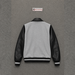 เสื้อแจ็คเก็ตวาร์ซิตี้ผ้าขนสัตว์สีเทาสำหรับผู้ชาย แบรนด์ CLASSIC COLLEGE แขนหนังสีดำ ปกคอพับ ติดกระดุมแถวเดียว สไตล์ลำลองสำหรับฤดูใบไม้ร่วง - Product Image 6