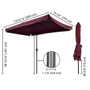 6.5x10ft Parapluies Rectangulaires Marché Extérieur Parapluie Bouton Poussoir Manivelle Inclinaison Nervures Robustes pour Protection UV Étanche - Product Image 3