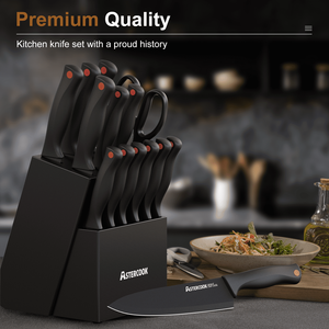 Set di 14 Coltelli da Cucina Neri con Lame in Acciaio Inossidabile Tedesco, Resistenti alla Ruggine e Lavabili in Lavastoviglie, con Affilatore Integrato - Product Image 4