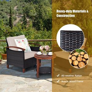 Set di 3 Mobili da Giardino in Rattan con Cuscini Lavabili e Piano in Legno di Acacia per Uso Esterno - Product Image 2