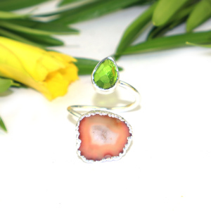 G Vogue Jewels Trendy Design Geode Druzy Hydro Quartz Gemstone 925 Silver Electroplated Adjustable Bohemian Fancy <b>Ring</b> Women - Product Image 1