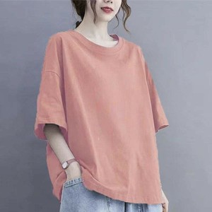 Camiseta de Hombros Caídos 100% Algodón Transpirable para Mujer, Oversize, Color Liso, Cuello Redondo, Manga Corta, Ajuste Holgado, Estilo Primavera Verano, OEM - Product Image 3
