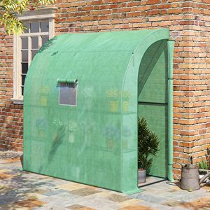Invernadero tipo Lean-to de 7 x 3 x 7 pies con 2 puertas enrollables, ventanas, cubierta de PE y 3 estantes de alambre para viveros de plantas, jardines e invernaderos. - Product Image 2