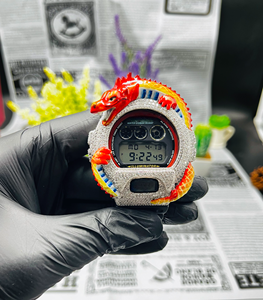 Red Dragon Iced Out Digital Watch Moissanite Diamond Look Hip Hop Bling Luxury Statement Wristwatch Unisex Fashion - Product Image 1