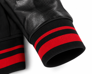 Veste varsity noire pour homme SINEWY, manches en cuir PU, couleur unie, col rabattu, vêtement décontracté pour l'automne - Product Image 3