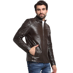 URBANGAZER Men's 100% Polyester Thick Leather <b>Jacket</b> Stand Collar Covered Button <b>Patchwork</b> Design Windproof Breathable Cotton - Product Image 2