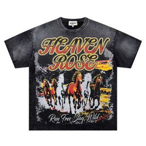 Camiseta Gráfica de Algodón Pesado con Lavado Ácido para Hombre, Estampado Vintage de Caballo Salvaje, Estilo Oversize, Streetwear, Venta al por Mayor OEM B2B - Product Image 2
